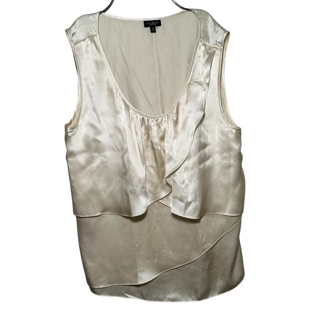 Talbots Silk Cream Asymmetrical Ruffled Blouse - Picture 4 of 8